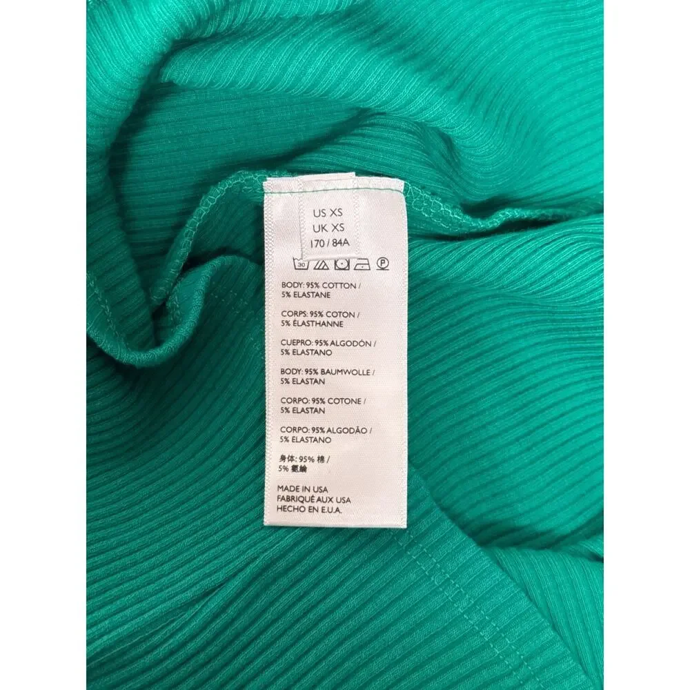 New Free People Dress XS Womens Green Ribbed Square Neck Long Sleeve Mini